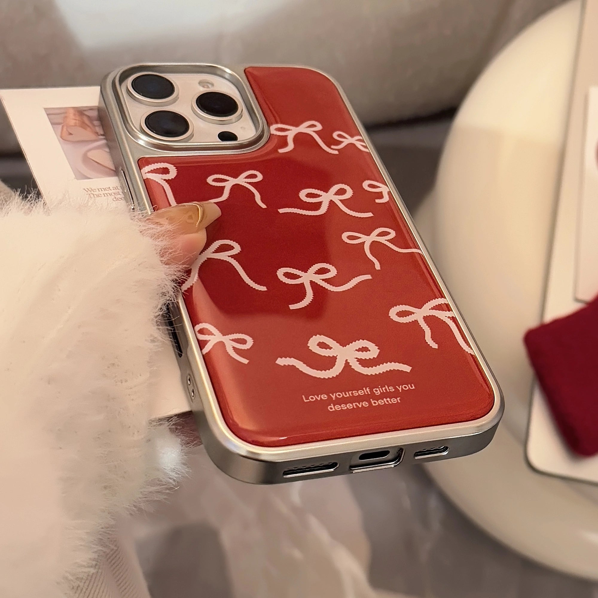 Wine & White Ribbon - iPhone Case